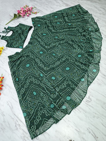 Designer Georgette Lehenga Choli with Printed Work & Lace Border Dupatta