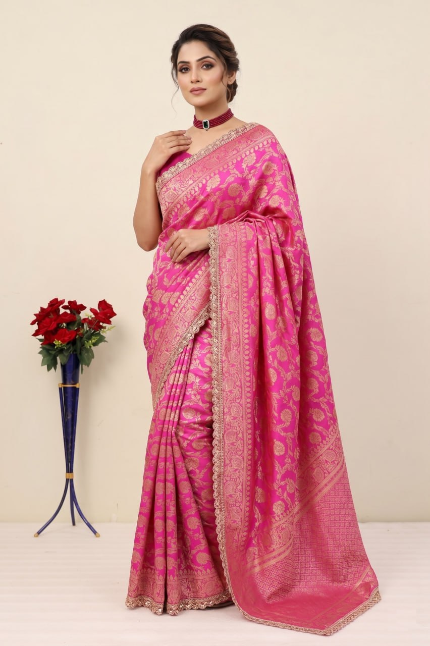 Latest Banarasi Silk Saree with Matching Silk Blouse Piece