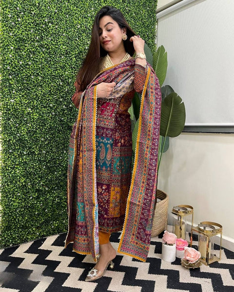 Amazing Muslin Printed Mirror Work Ready Made Salwar Suit