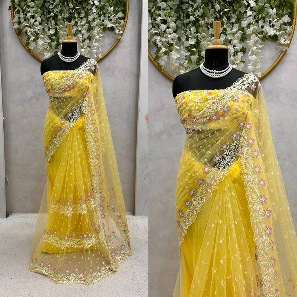 Party Wear Net Sequence Pearl Work Saree Blouse