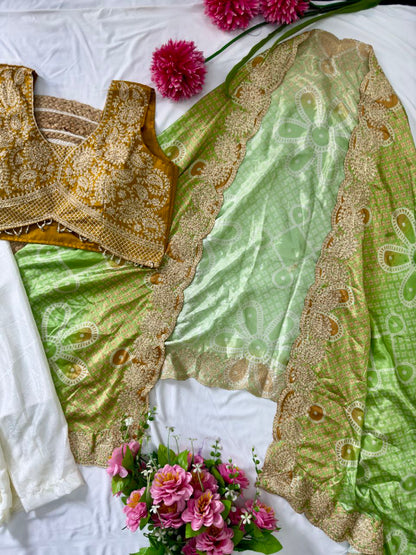 Ready to Wear Chinon Silk Multi Thread Work Indo Western Drape Saree