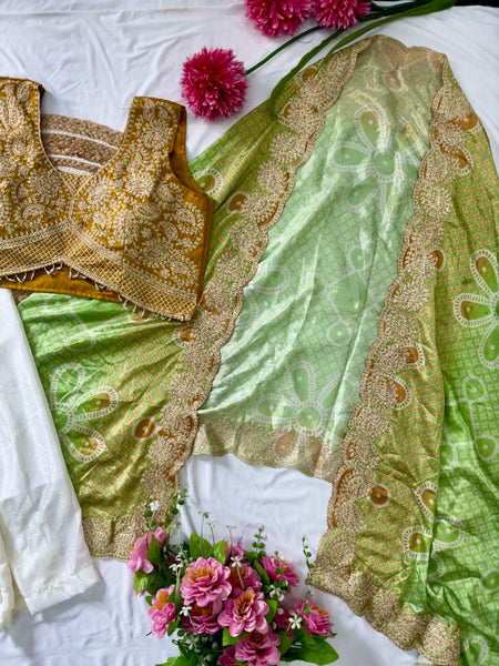 Ready to Wear Chinon Silk Multi Thread Work Indo Western Drape Saree