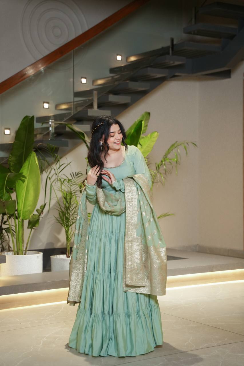 Trendy Roman Silk Chanderi Anarkali Suit