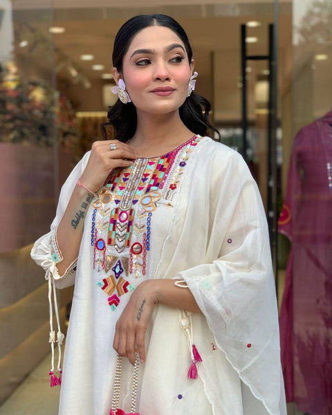 Chanderi Mirror Embroidered Salwar Suit