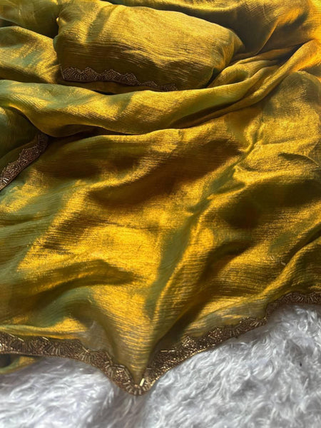 Latest Chiffon Shimmer Cut Dana Hand Work Saree Blouse