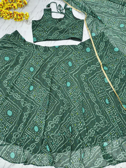 Designer Georgette Lehenga Choli with Printed Work & Lace Border Dupatta