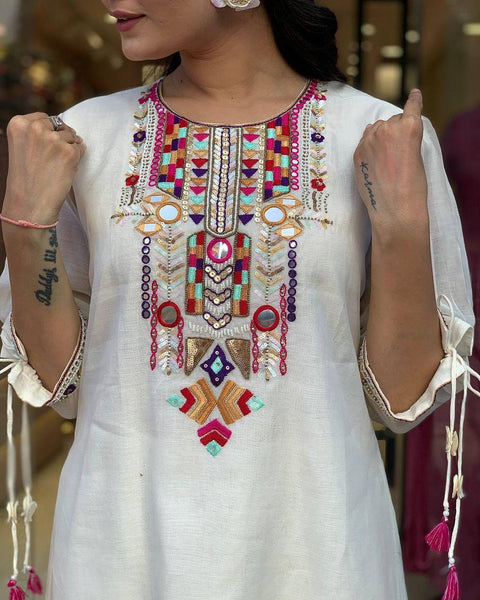 Chanderi Mirror Embroidered Salwar Suit