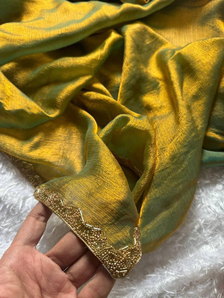 Latest Chiffon Shimmer Cut Dana Hand Work Saree Blouse