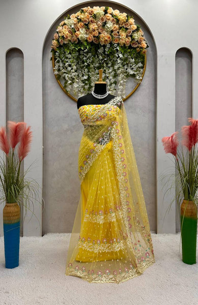 Party Wear Net Sequence Pearl Work Saree Blouse