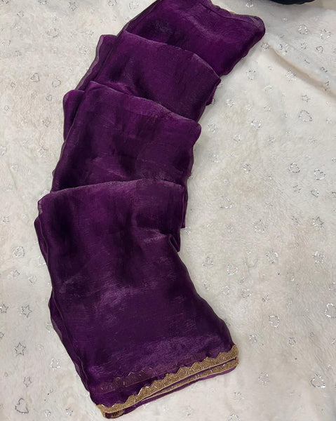 Latest Chiffon Shimmer Cut Dana Hand Work Saree Blouse