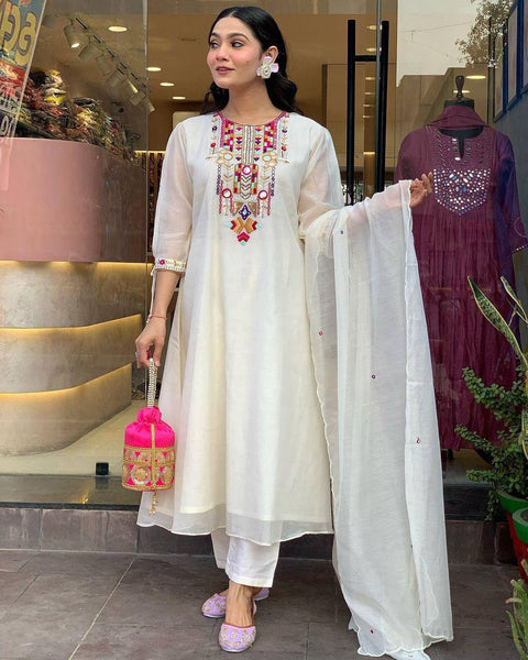 Chanderi Mirror Embroidered Salwar Suit
