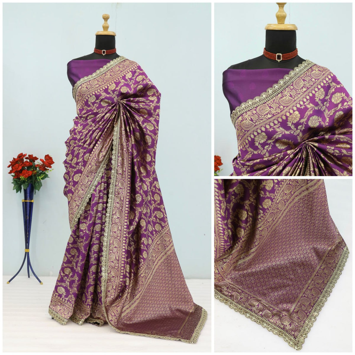 Latest Banarasi Silk Saree with Matching Silk Blouse Piece