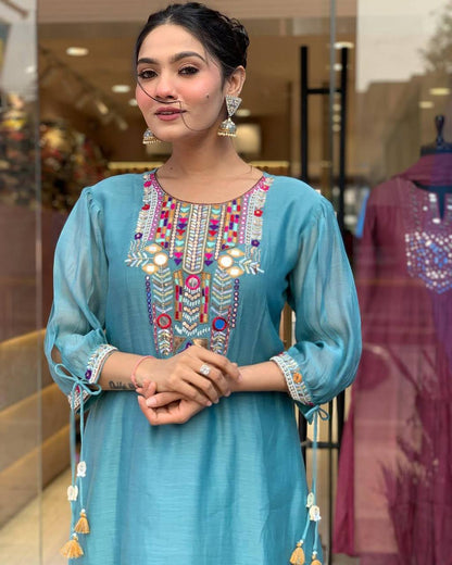 Chanderi Mirror Embroidered Salwar Suit