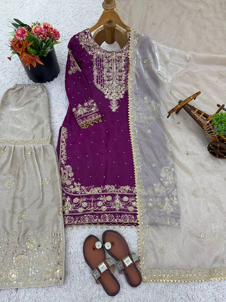 Silk Embroidery Sharara Suit