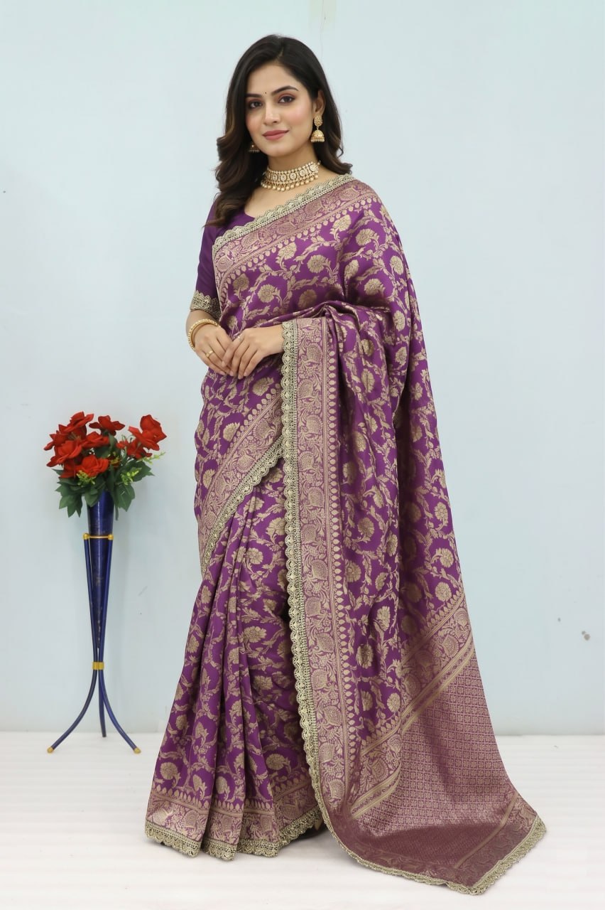 Latest Banarasi Silk Saree with Matching Silk Blouse Piece