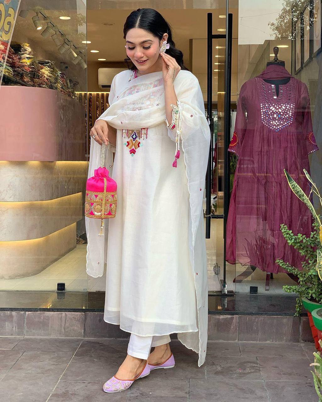 Chanderi Mirror Embroidered Salwar Suit