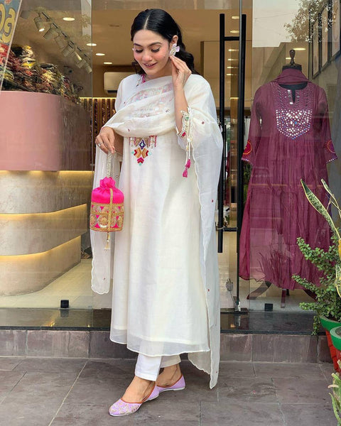 Chanderi Mirror Embroidered Salwar Suit