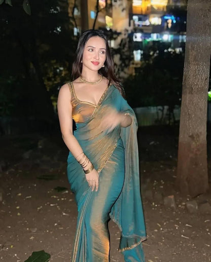 Latest Chiffon Shimmer Cut Dana Hand Work Saree Blouse