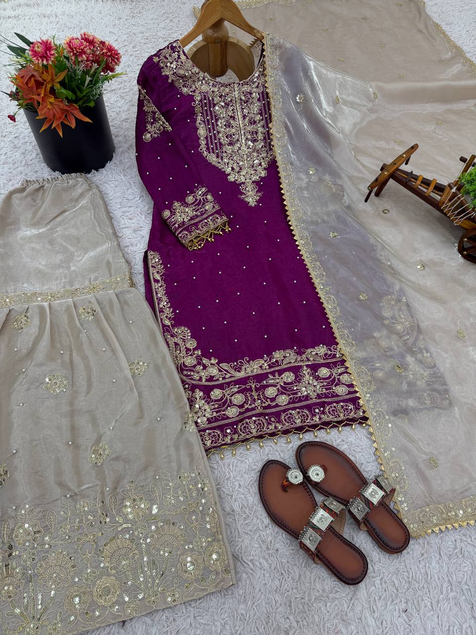 Silk Embroidery Sharara Suit