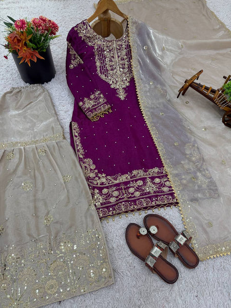 Silk Embroidery Sharara Suit