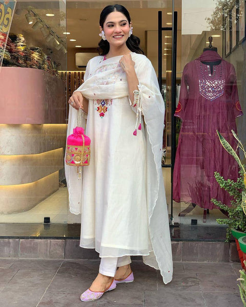Chanderi Mirror Embroidered Salwar Suit