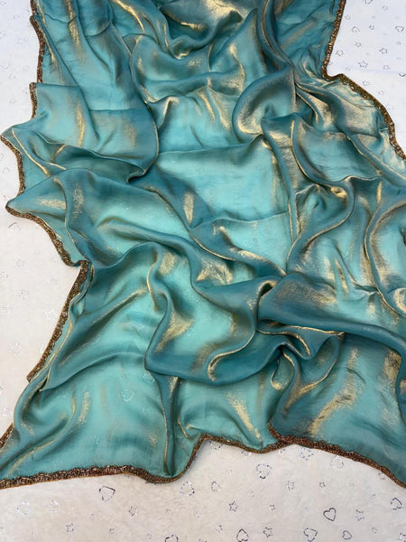 Latest Chiffon Shimmer Cut Dana Hand Work Saree Blouse