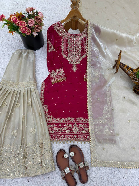 Silk Embroidery Sharara Suit