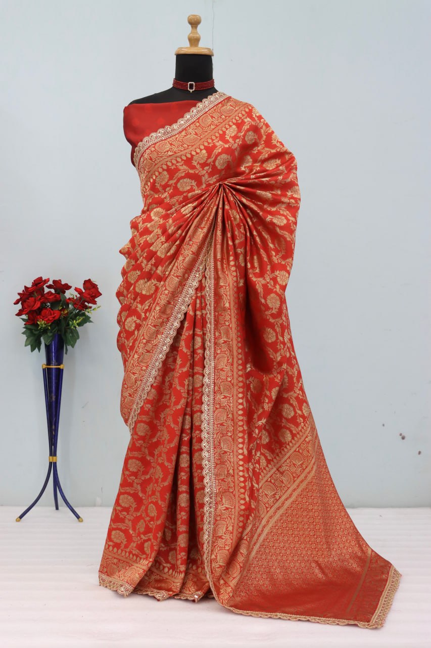 Latest Banarasi Silk Saree with Matching Silk Blouse Piece