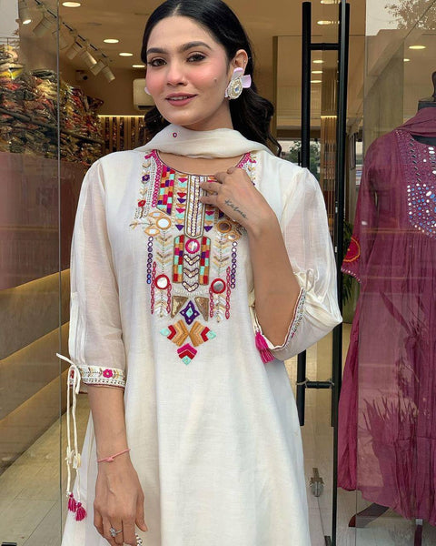 Chanderi Mirror Embroidered Salwar Suit