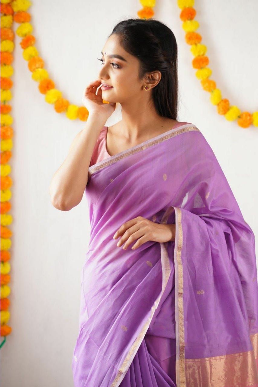 Elegant Soft Linen Slub Saree with Rich Jacquard Weave & Contrast Border Blouse