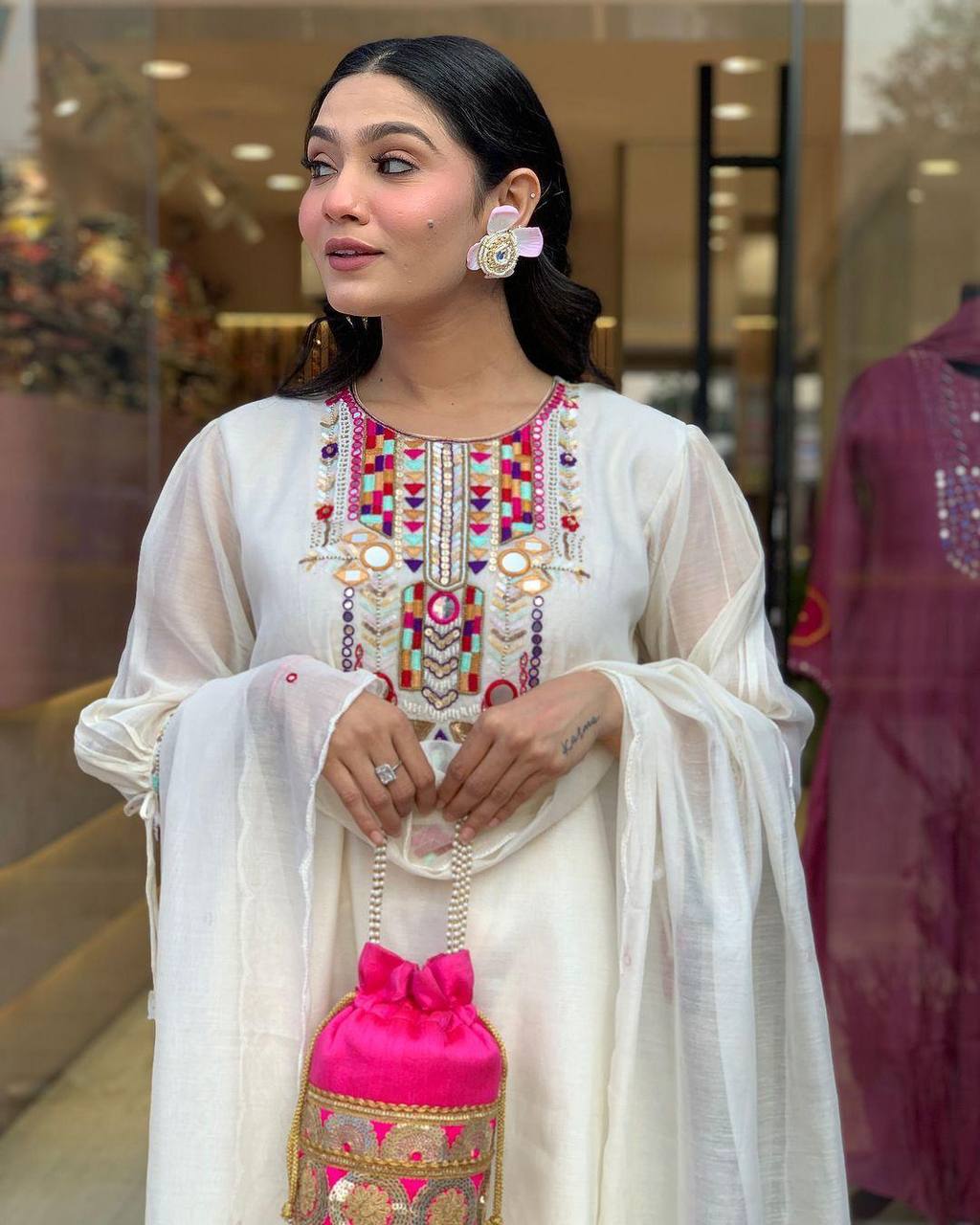 Chanderi Mirror Embroidered Salwar Suit