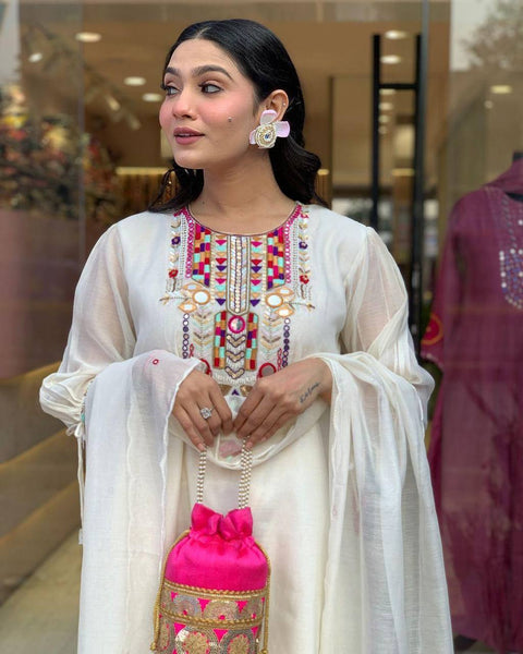 Chanderi Mirror Embroidered Salwar Suit