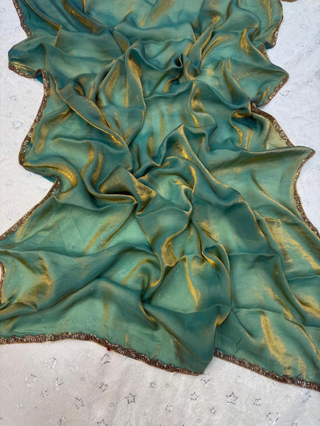 Latest Chiffon Shimmer Cut Dana Hand Work Saree Blouse