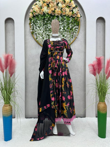 Beautiful Black color Digital Printed  Kurta Set with Dupatta