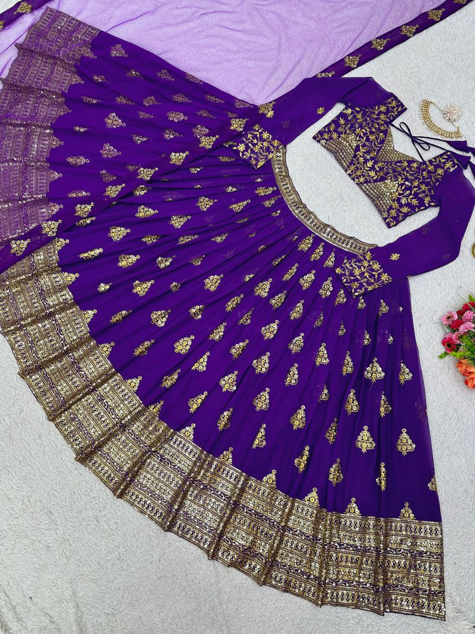 Beautiful Purple Color  Georgette Sequence Work Lehenga Choli With Dupatta