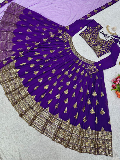 Beautiful Purple Color  Georgette Sequence Work Lehenga Choli With Dupatta