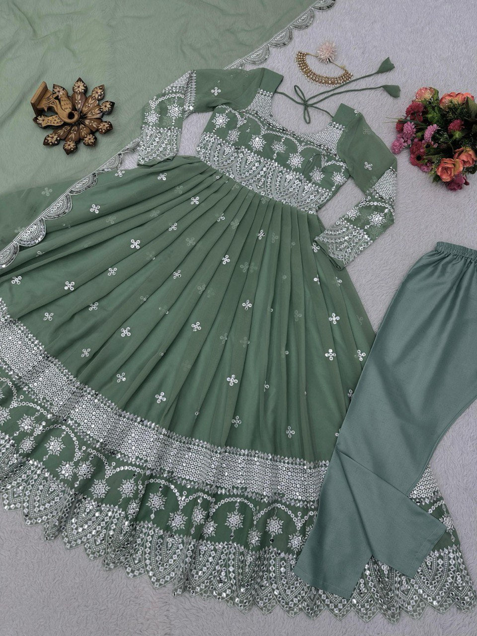Beautiful Designer Anarkali Salwar Suit With Thread And Sequence work