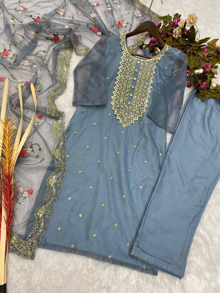 Designer Organza Kurta Set With Embroidery Sequence Work