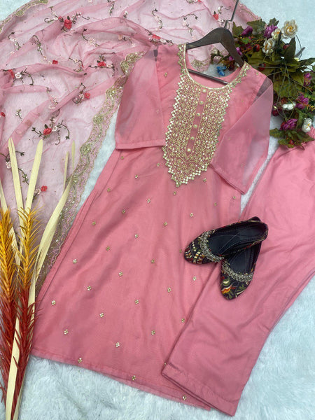 Designer Organza Kurta Set With Embroidery Sequence Work