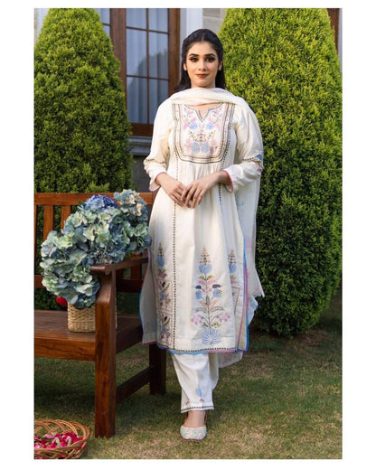 Desirable Fancy Georgette Embroidered Work Top And Pent With Dupatta