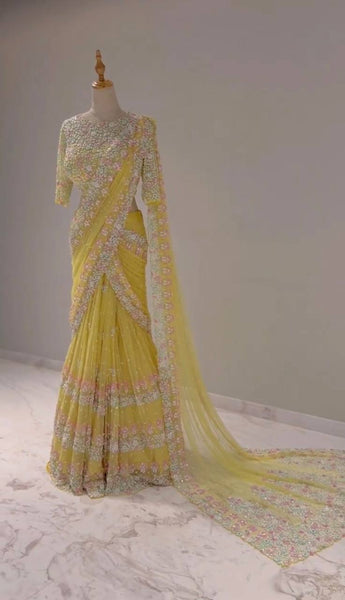 Party Wear Net Sequence Pearl Work Saree Blouse