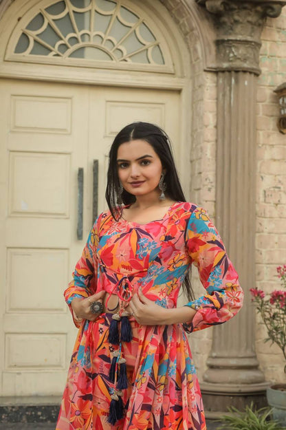 Stunning Multi Color Georgette Digital Printed Indo Western