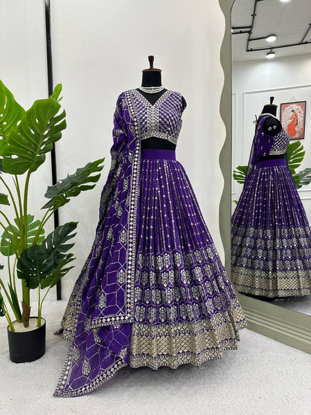 Latest Purple Georgette Sequence Work Lehenga Choli For Wedding Wear