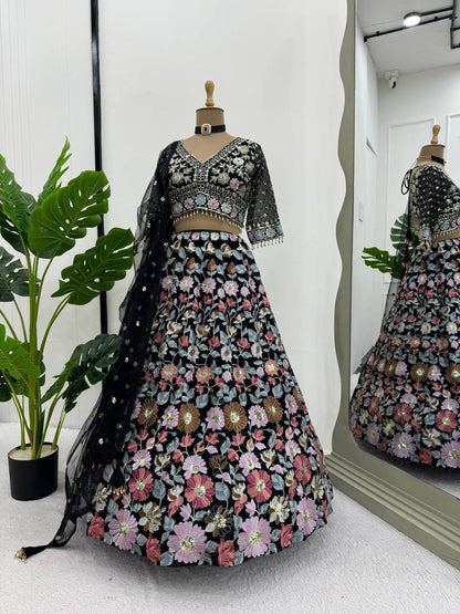 Best Quality Black Color Georgette Sequence Work Lehenga Choli