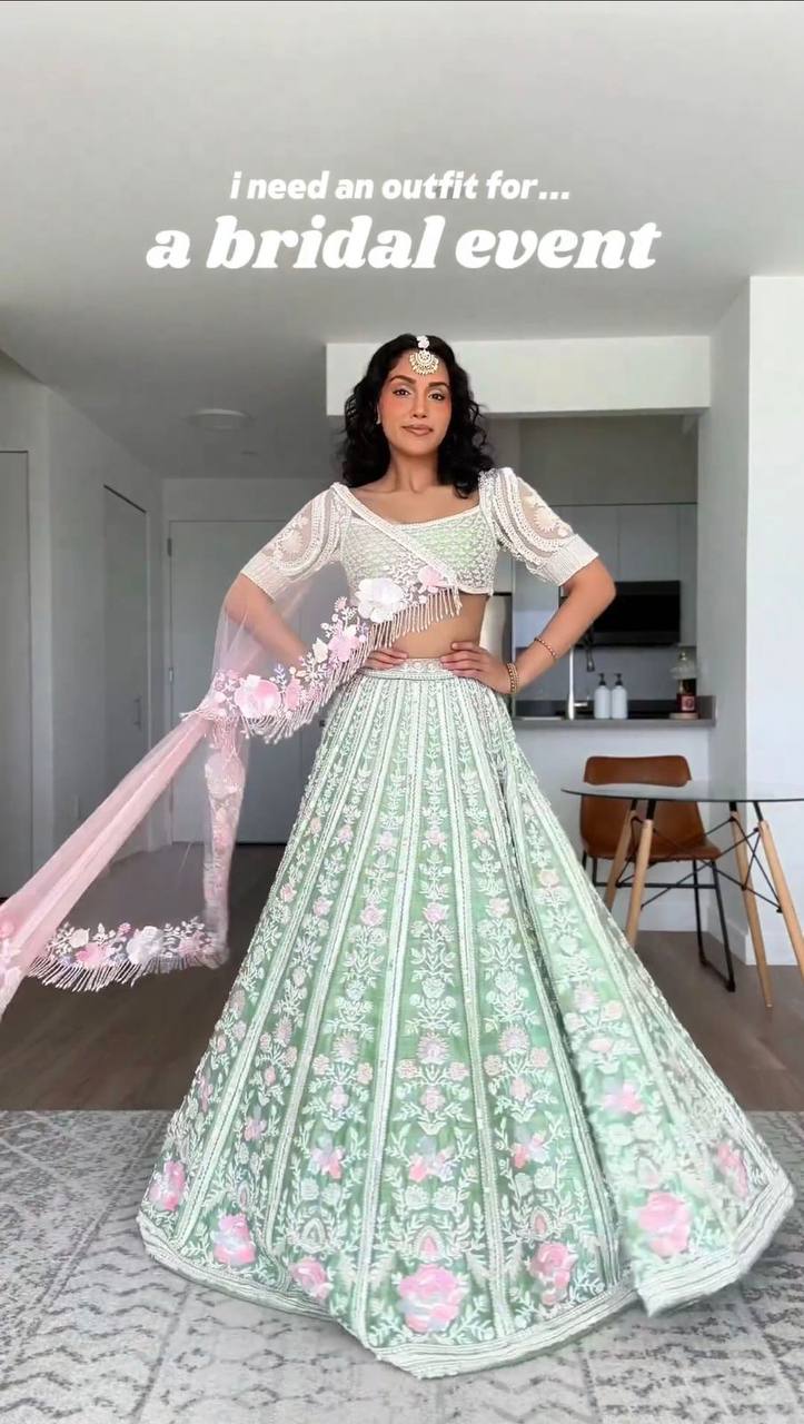 Sea Green Color Mono Banglori Sequence Work Lehenga Choli