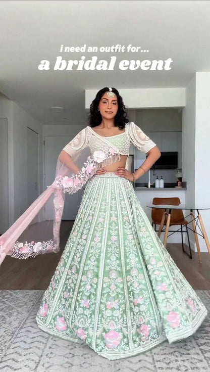 Sea Green Color Mono Banglori Sequence Work Lehenga Choli