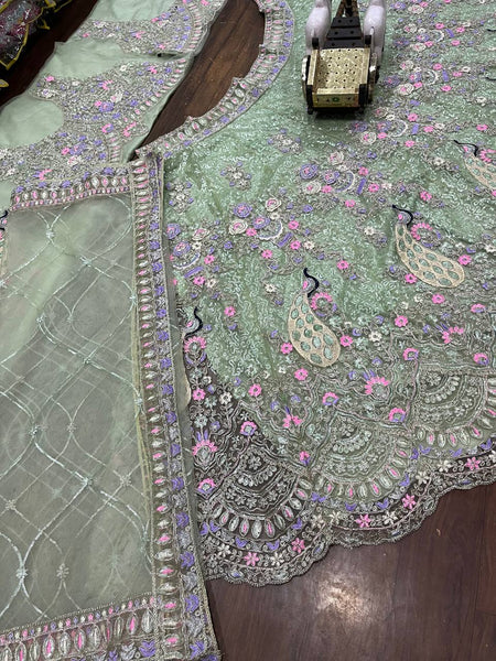 Pista Green Trending Net Lehenga Choli For Women