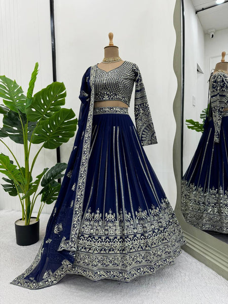 Navy Blue Embroidery Lehenga Choli For Women