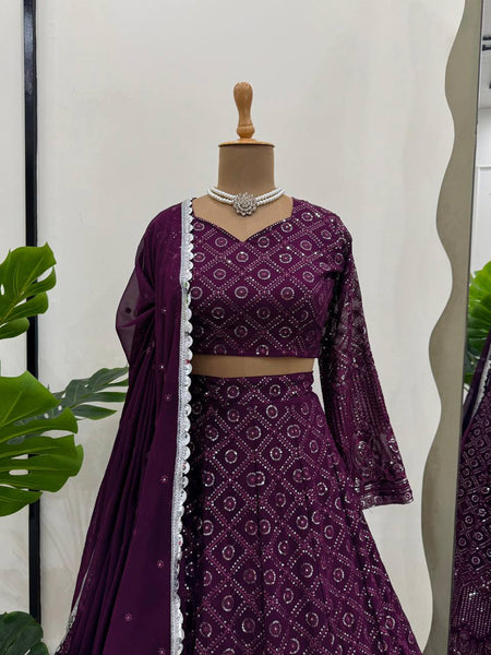 Wine Georgette Lehenga For Function Wear