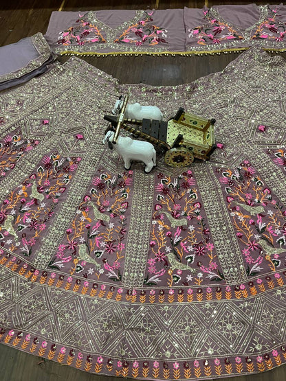 Onion Color Georgette Party Wear Lehenga For Women